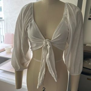 LINEN TIE FRONT BLOUSE